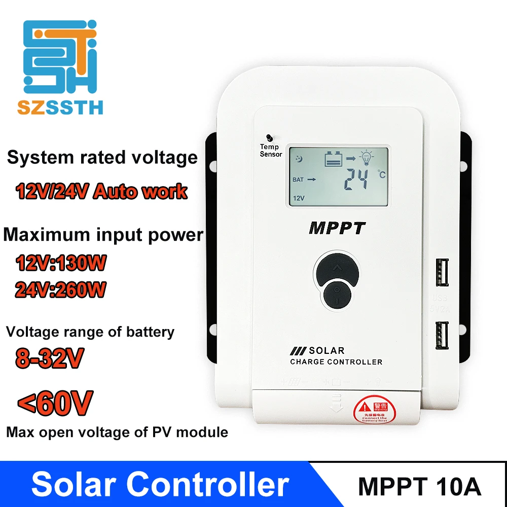 10A 20A 30A 40A 50A 60A Mppt Pwm Solar Control 12V 24V Auto Regulator Regulateur Solar Panel Battery Charge Controller