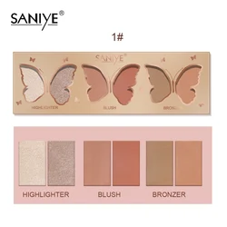 Saniye butterfly make up blush highlighter contour 3 in 1 cosmetic private label custom logo blush makeup palletes
