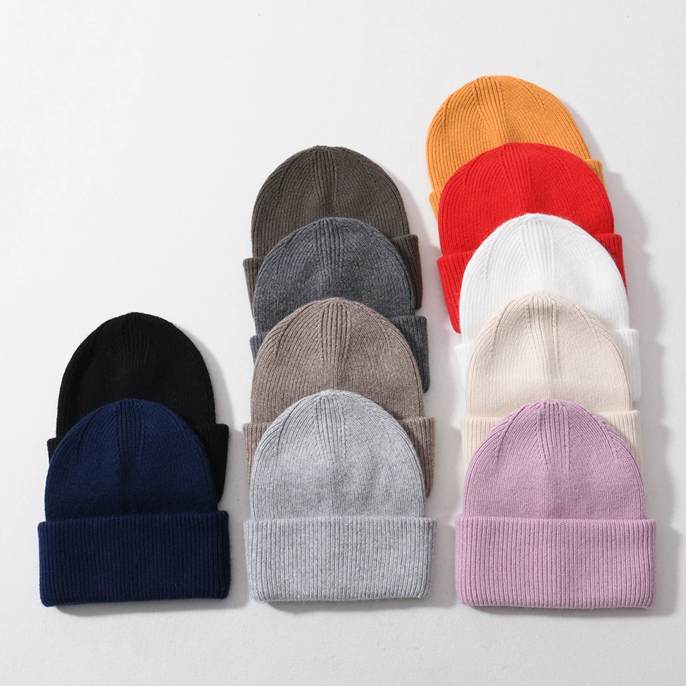Striped Blank Solid Color Cuffed Wholesale Winter Hat Women Plain Unique Toque Thick Warm Soft Wool Knitted Hip Hop Beanie Hat