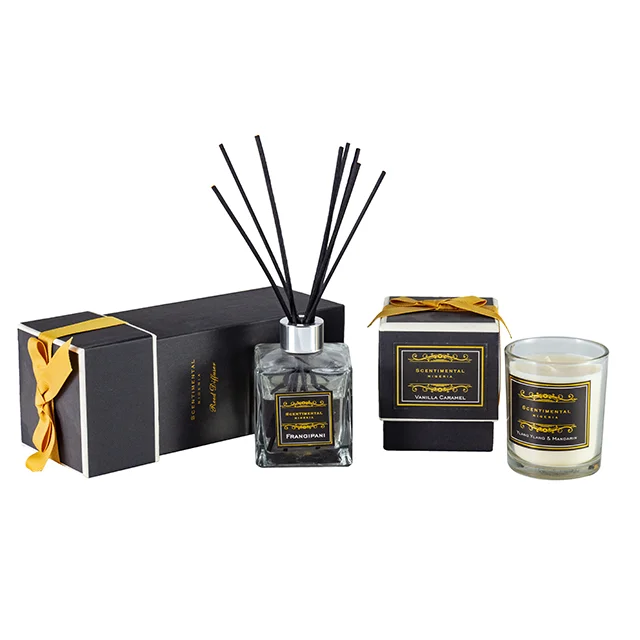 SmallOrders YH020 gift set reed diffuser luxury gift set scented soy customized glass jar candle + glass bottle reed diffuser