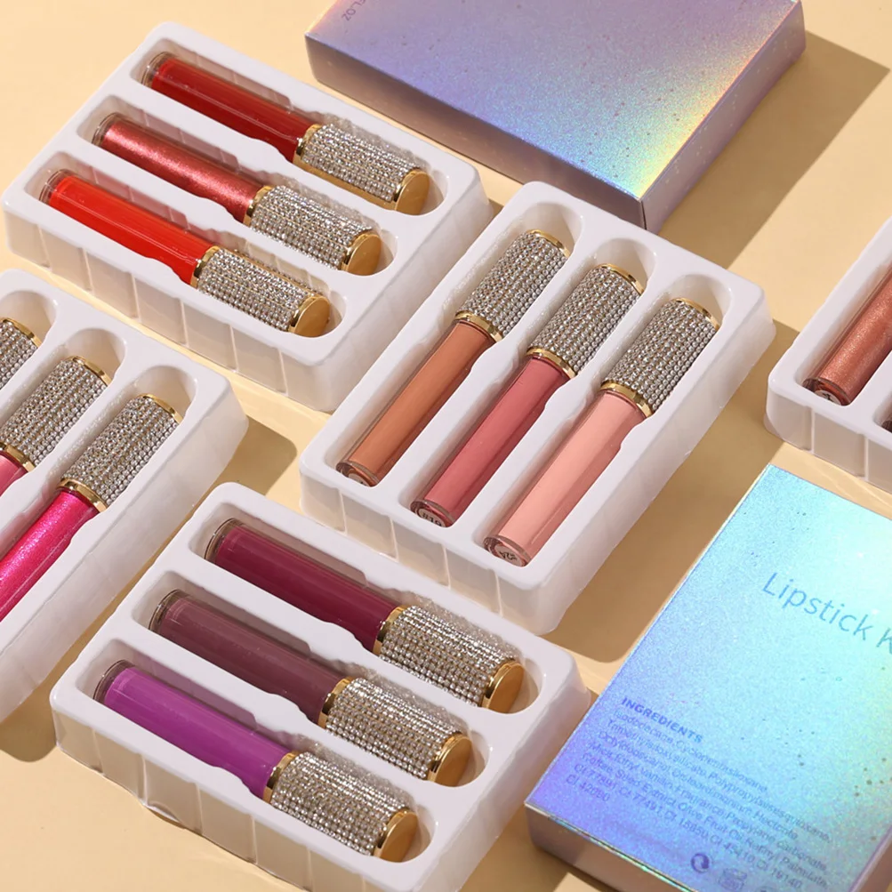 Diamond Lipgloss Kits 3 Pcs Liquid Lipstick Gift Set Private Label Matte Lip Gloss Bulk Wholesale Makeup Kit Long