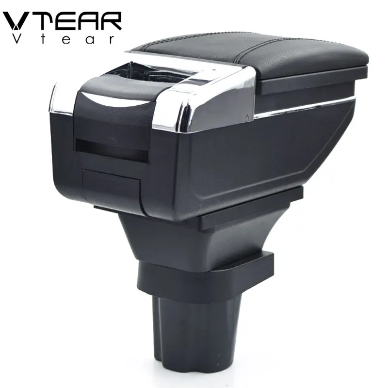 Vtear For VW UP armrest leather central store storage box red thread car-styling interior ABS arm rest accessories part2009-2018