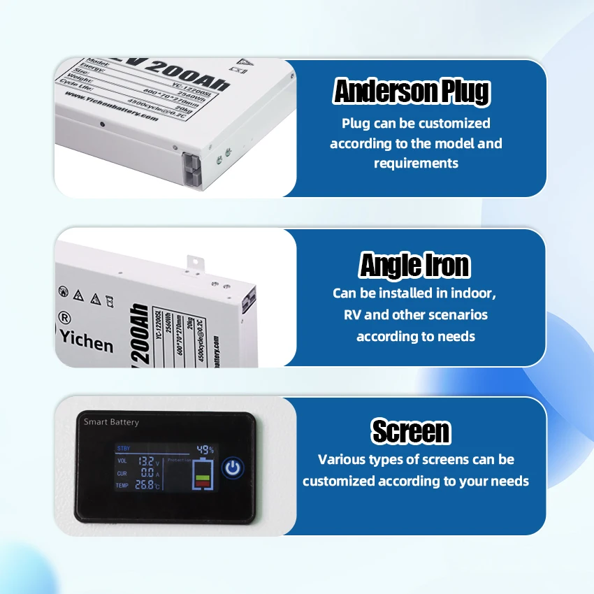 ODM 12V 200Ah Ultra Slim Rechargeable Lithium Battery Dual Purpose 12v Slimline LiFePO4 Batteries 200 Ah with BMS