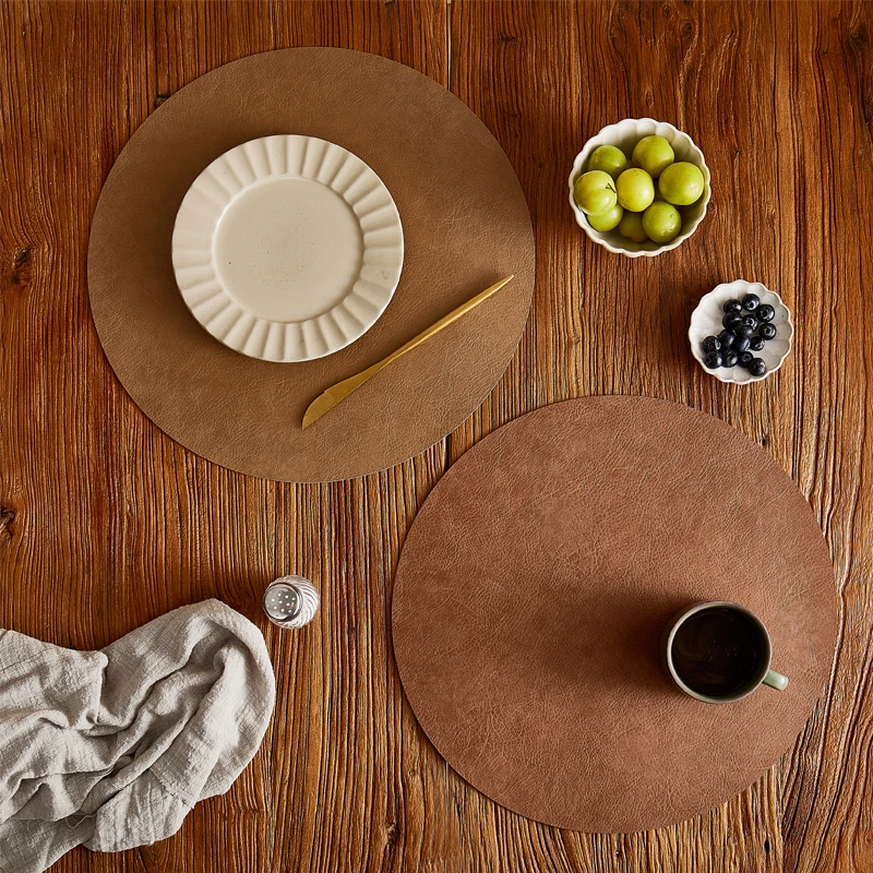 Tabletex Luxury Vintage Leather Placemat Faux Leather Placemats Waterproof Coffee Mats