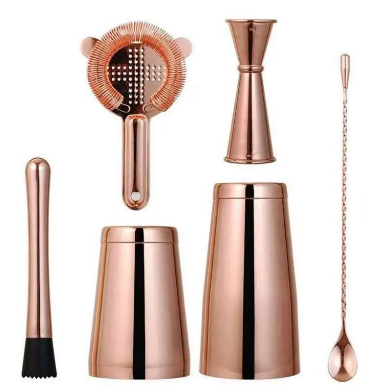 5 pcs Luxury Gold Bar Tools Kit Cocktail Boston Shaker Making Mixing Gift Set For Bartender