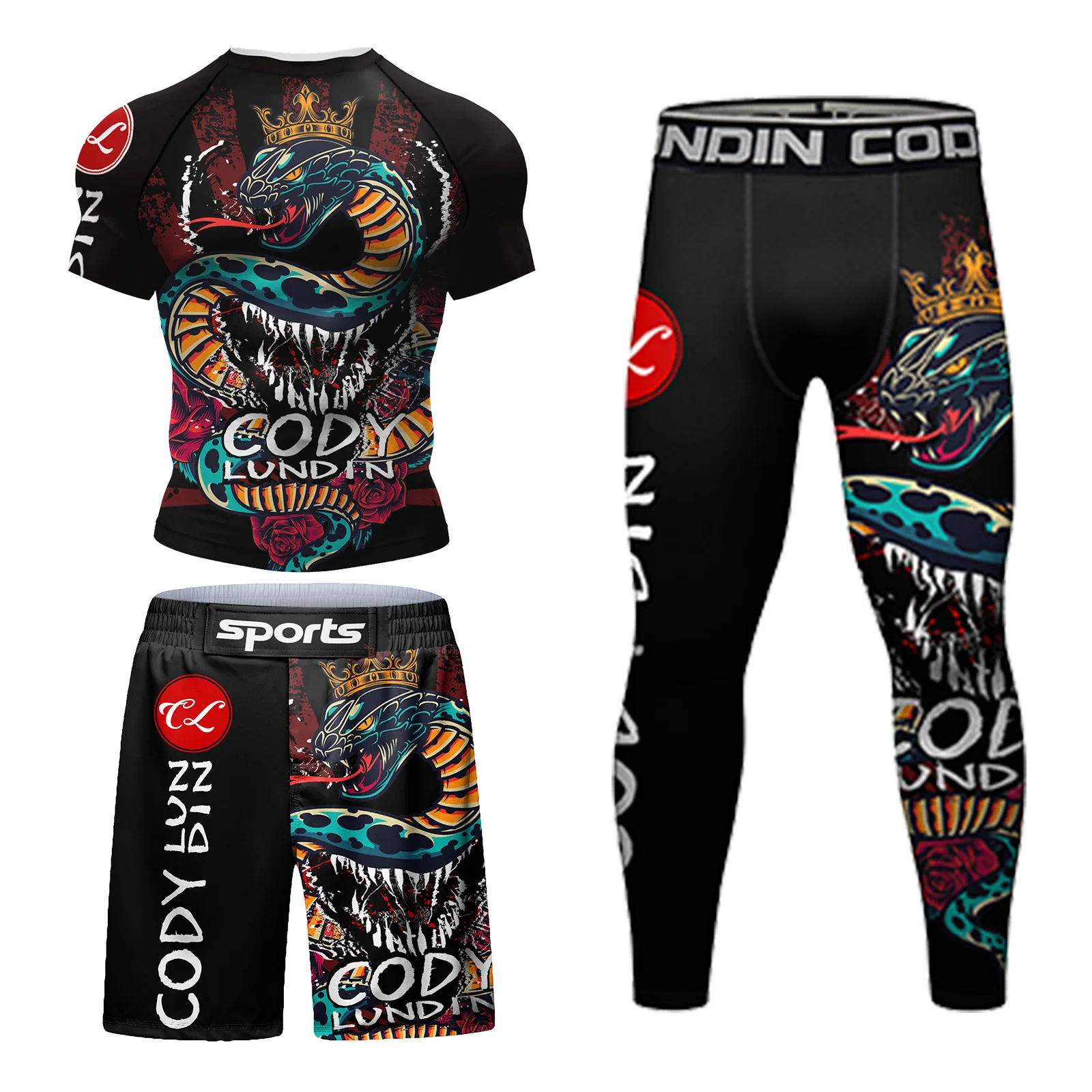 Men MMA Compression Sports Suit Rash Guard T-shirt+Pant Set Training MMA Kit Rashguard Boxing Sportswear Jogging Running Clothes