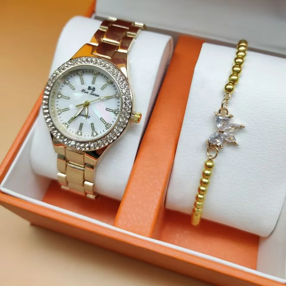 Ladies Wrist Watches Dress Gold Watch Women Crystal Diamond Watches Bracelet Set Stainless Steel Silver Clock Women WW058