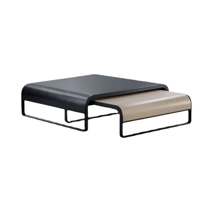 Furniture Wholesale Italian Luxury Style Iron Coffee Table Set Leather Table Top  Living Room Coffee Table  Can Extend