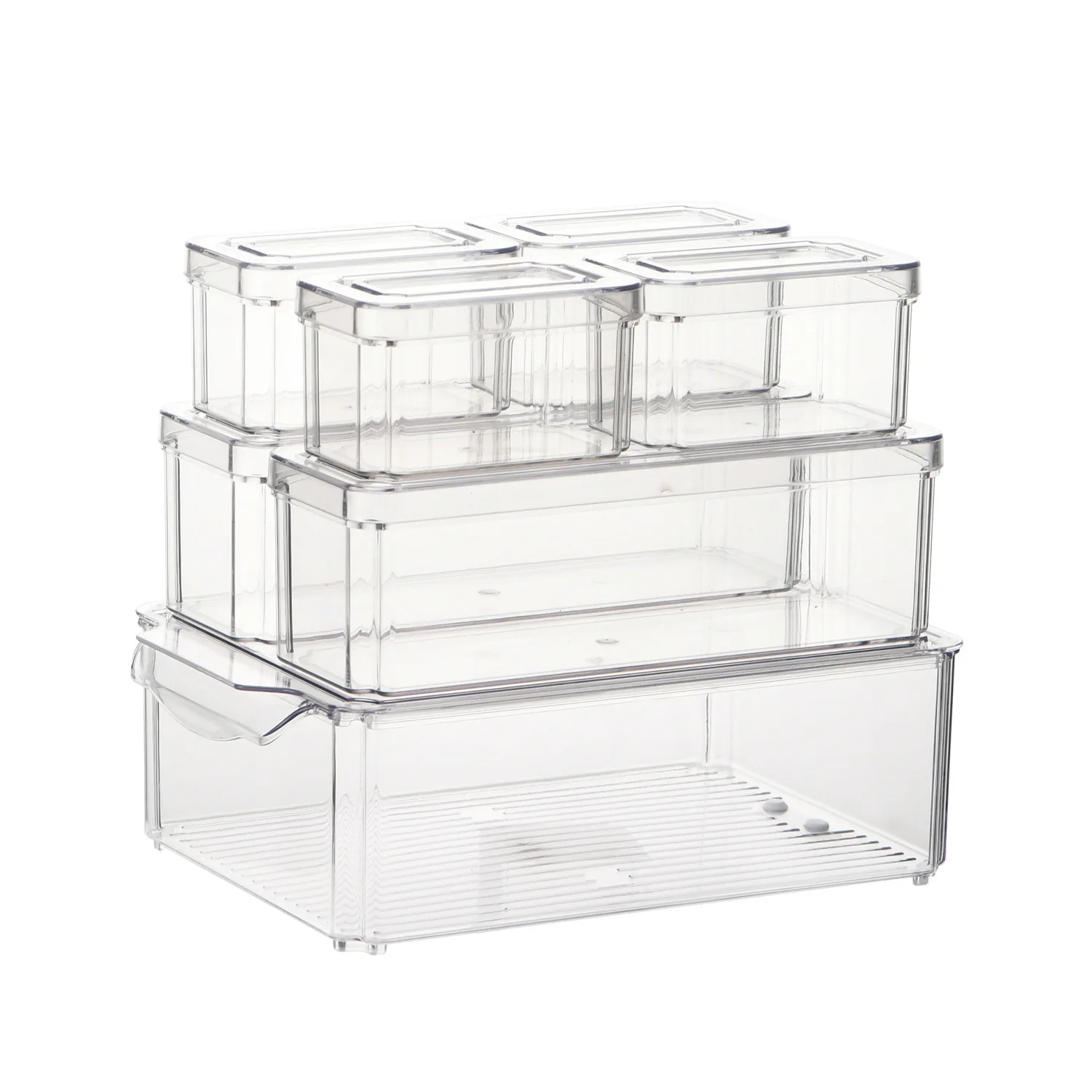 Органайзер для холодильника с крышкой, набор из 7 Штабелируемых пластиковых контейнеров для хранения холодильника