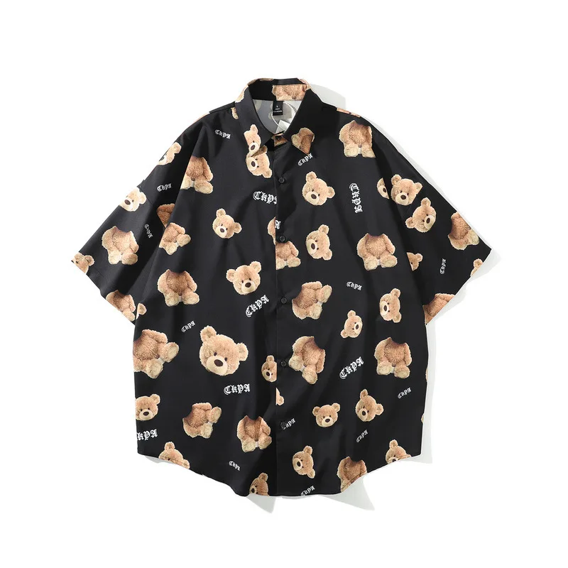 
2020 new arrival vintage Beheaded bear printing student short sleeve shirt for young men 