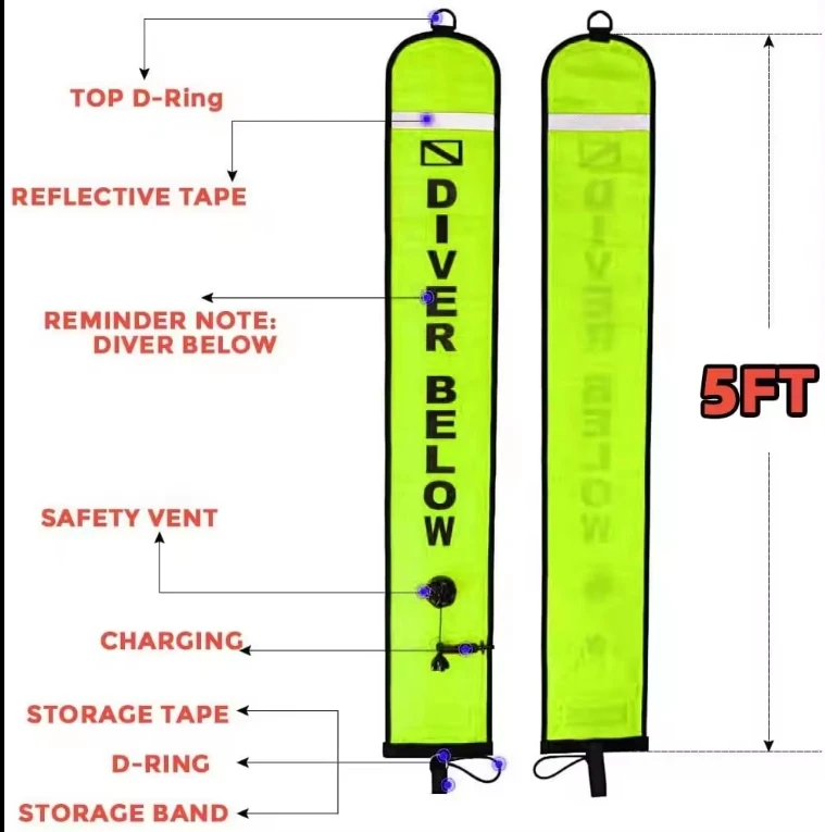 Surface Marker Buoy Colorful Visibility Safety Inflatable Scuba SMB Dive Alert Diver Below Diving Safety Gear Equipment