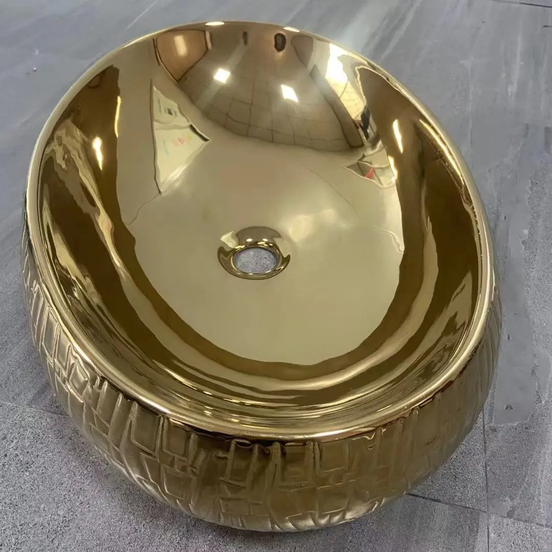 china manufacturer ceramic  gold   color  bathroom sink hotel wash basin