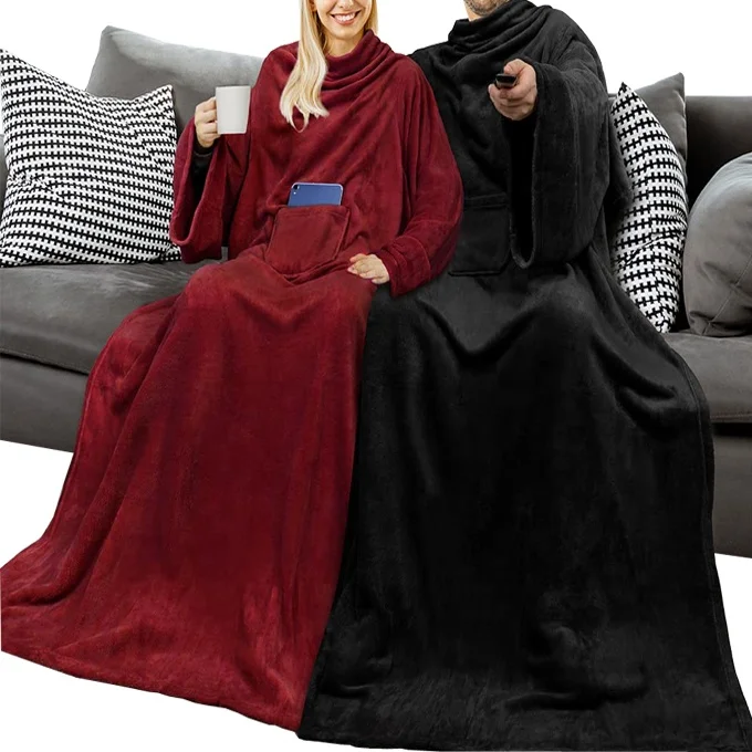 100% double-sided oversized soft TV wearable fleece blanket with sleeves and legs