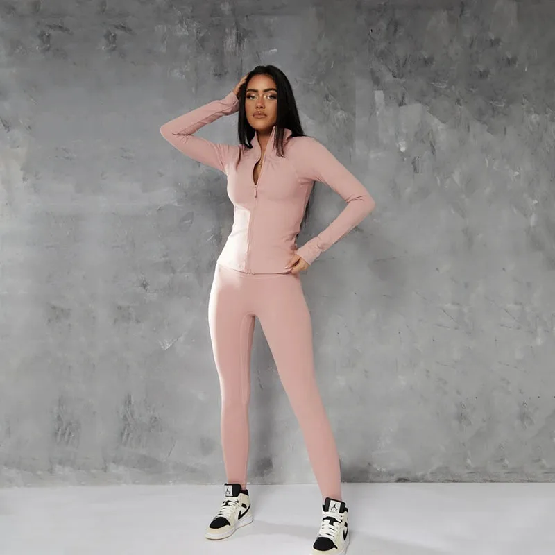 Autumn 2024  New Fashion Casual Zipper Long Sleeve Top Slim Yoga Pants Set