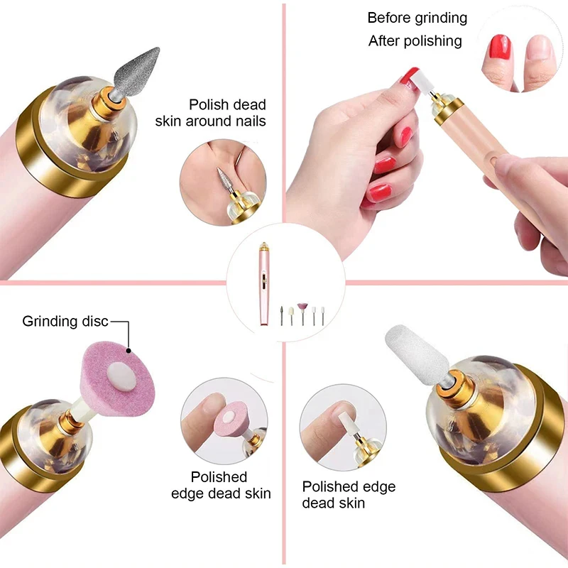 5 in 1 Electric Nail Polish Drill Machine With Light Portable Mini Electric Manicure Art Pen Tools For Gel Remover