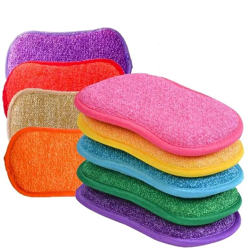 5/10PCS Kitchen Cleaning Sponge for Dish Non-Scratch Microfiber Sponge Scrubber Kitchen Home Cleaning Pot Pan Dish Washer Sponge