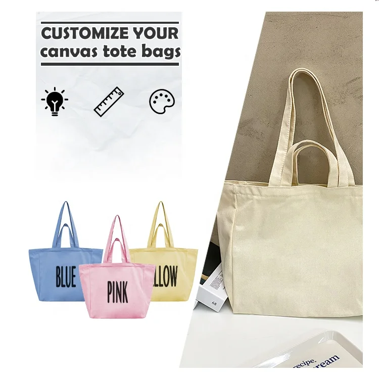 Huahao double handles wholesale recycled organic large white plain shopping tote cotton bag custom logo for gym
