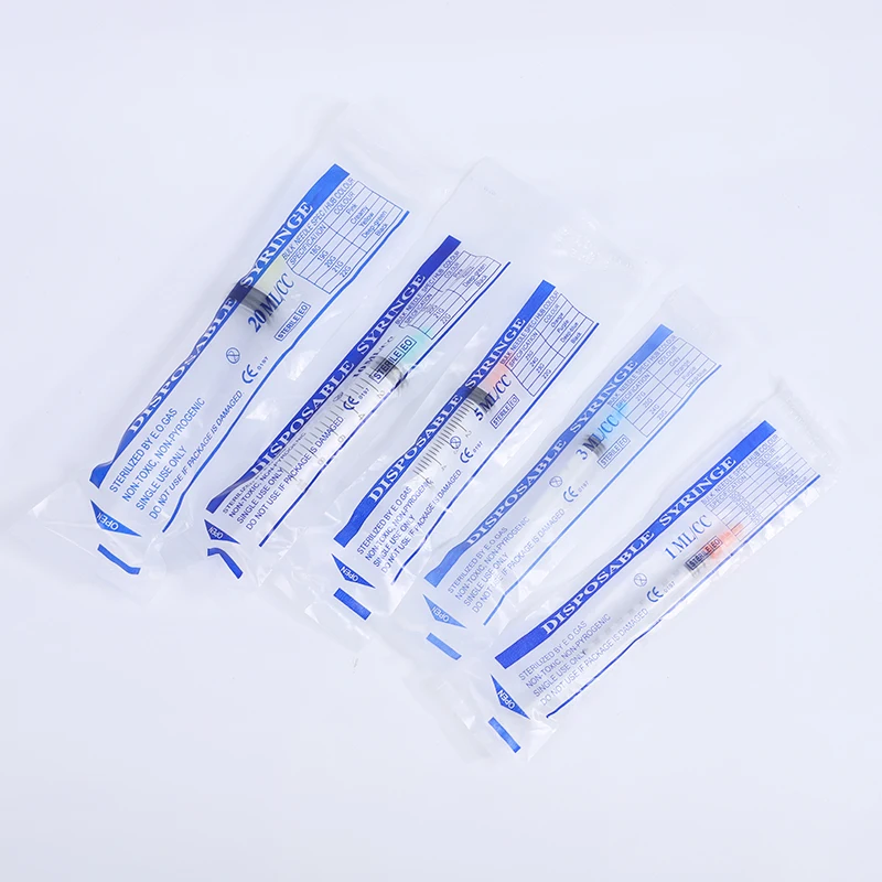 Одноразовые пластиковые шприцы Luer Lock с иглой, 1 мл, 3 мл, 5 мл, 10 мл, 20 мл, 60 мл