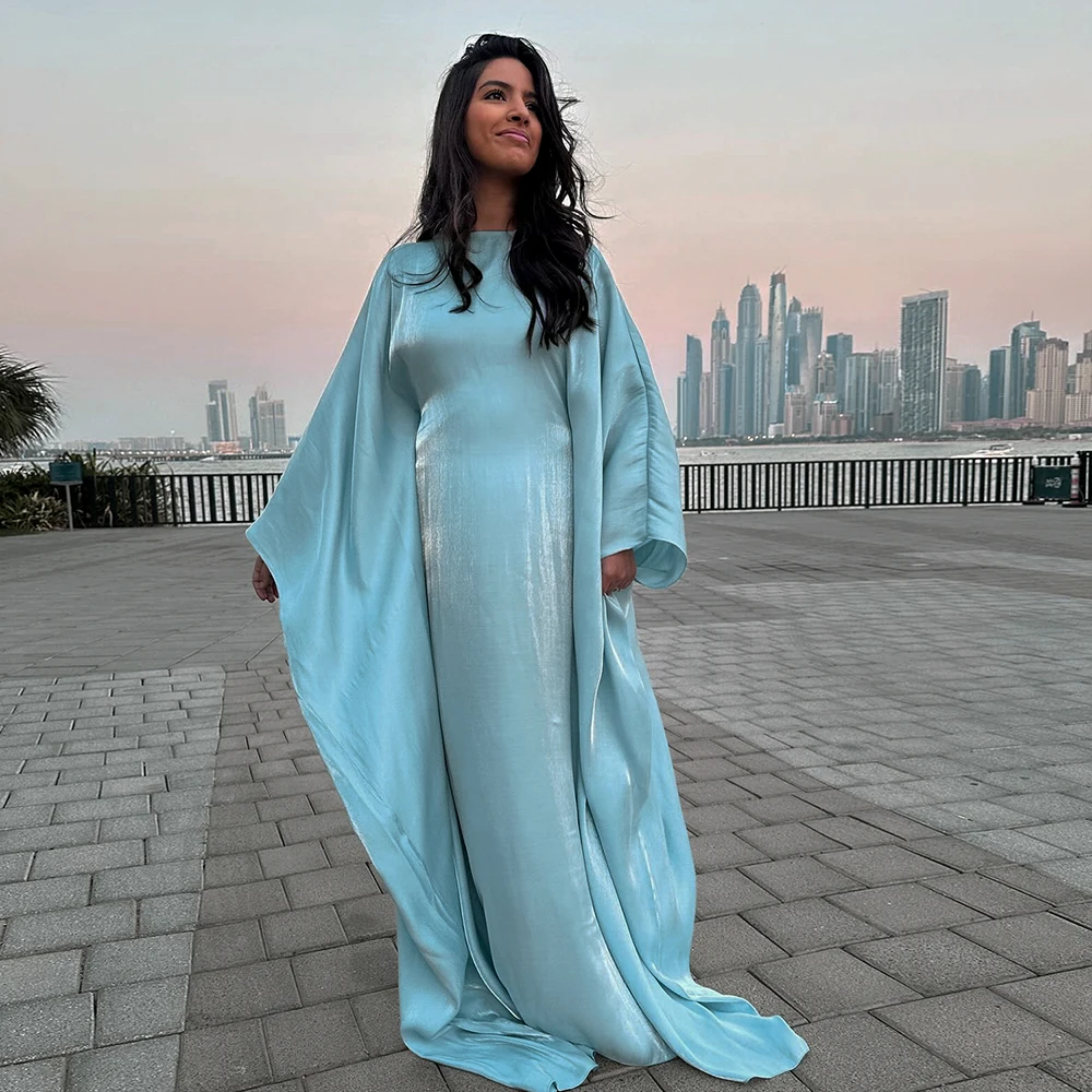 Wholesale Islamic Muslim Women Dress Fashion Modest Abaya Robe Arab Dubai Plus Size Shiny Satin Muslim Dresses for Women