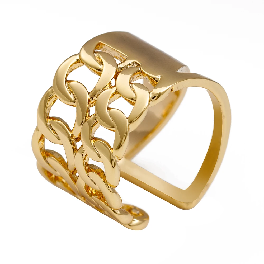 Real Gold Plated 13mm Rings for Men Chain Rings Biker mixed chain for women men open ring