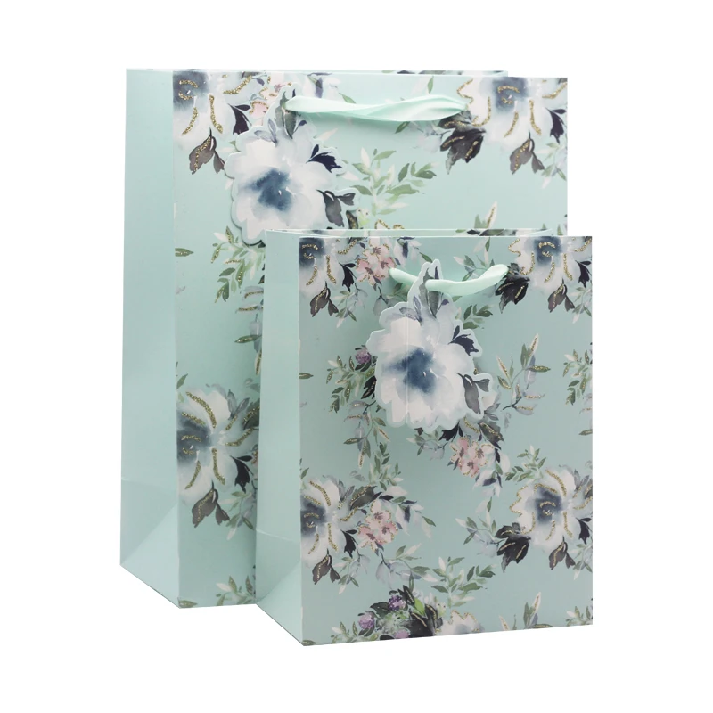 Hongxi OEM Flower Sheer Retail Wide Luxury Printed Purple Floral Small White Black Daily Mini Gift Bag Custom Logo With Bow knot