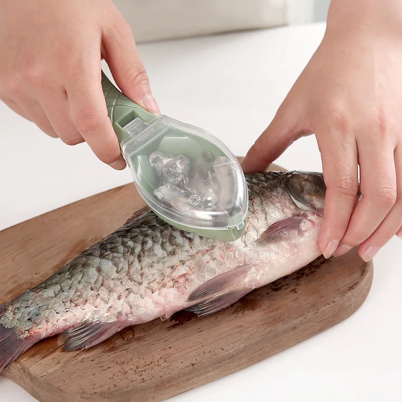 Simple Fish Scale Scraper Three in One Kitchen Tool Manual Descaling Plastic Fish Shaped Scraper With Lid