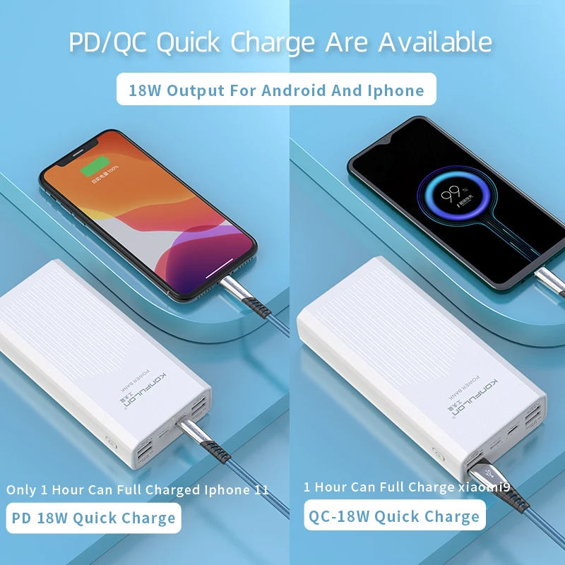  Портативное зарядное устройство Konfulon для мобильных устройств QC 3 0 PD со светодиодным дисплеем 40000 мАч портативный аккумулятор