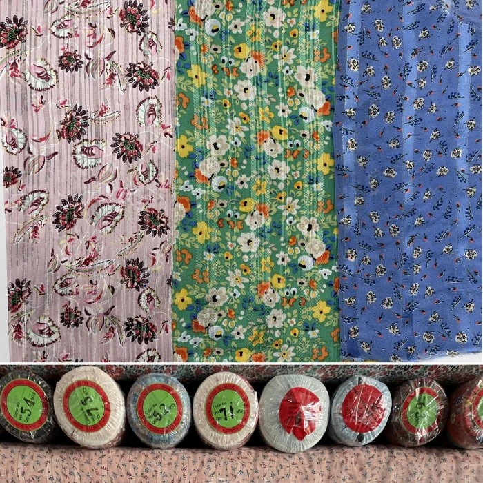 Stock - 16968; POLY CHIFFON DOBBY  SATIN PRINT WOVEN