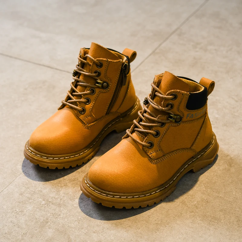 2021 Fashion Korean Genuine Leather Soft Comfortable Kids Shoes Children Autumn Winter Fur Boots for Boy Girl