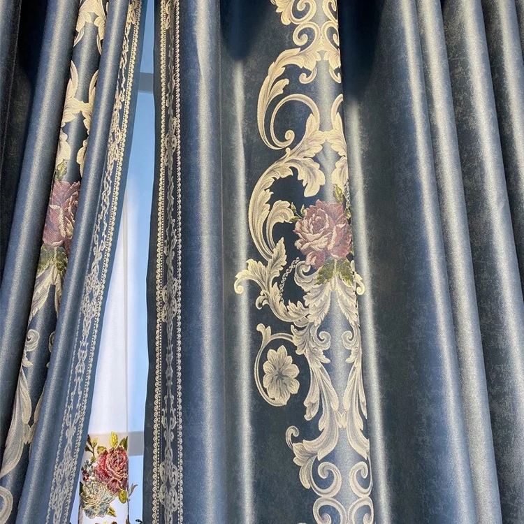 Eco-friendly Italy Pattern Colorful Stylish Newest Embroidery European Blackout Velvet Curtain Fabric