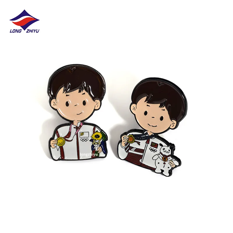 Longzhiyu 17 years diecast badge maker custom metal enamel fashion cartoon character pins wholesale animal logo chain brooch pin
