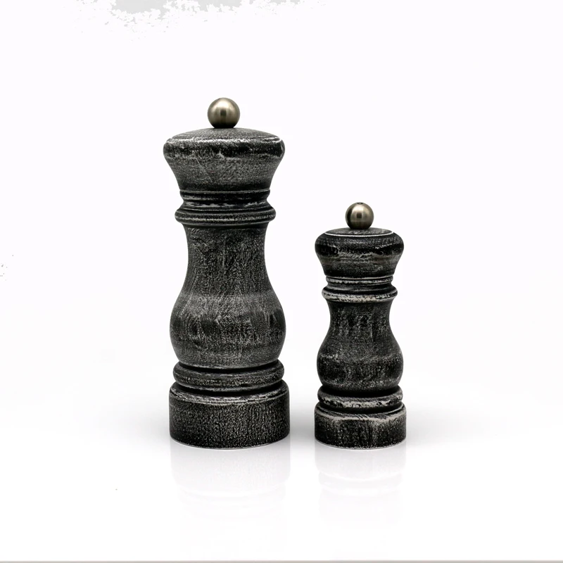 
6-12 Inch Wooden Pepper & Salt mill Set Pepper Grinders, Salt Shakers with Adjustable Ceramic Rotors -Pack of 2 
