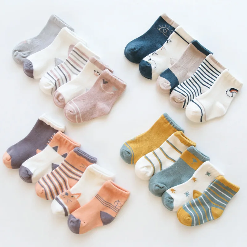 New Children 5 pairs lot newborn baby socks Cartoon Mid Tube Combed Cotton Sock For Boys And Girls Infant Socks Baby