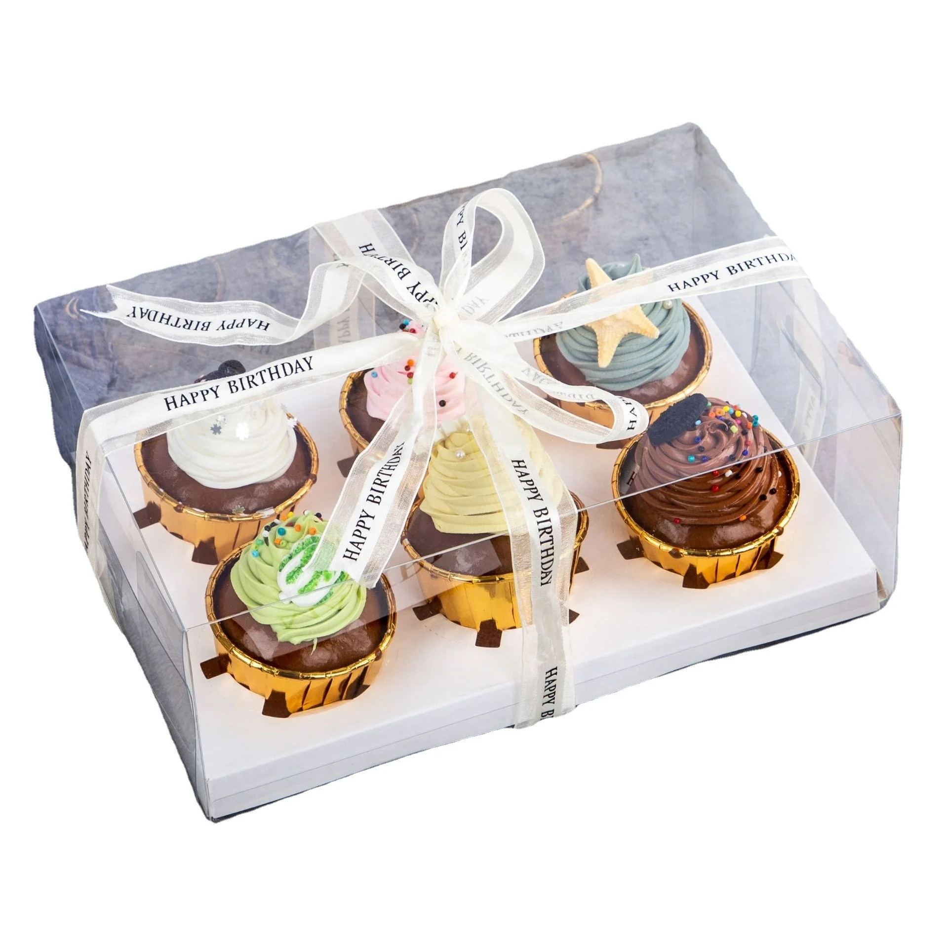 Transparent Clear Muffin Cupcake Box with White and Black Insert