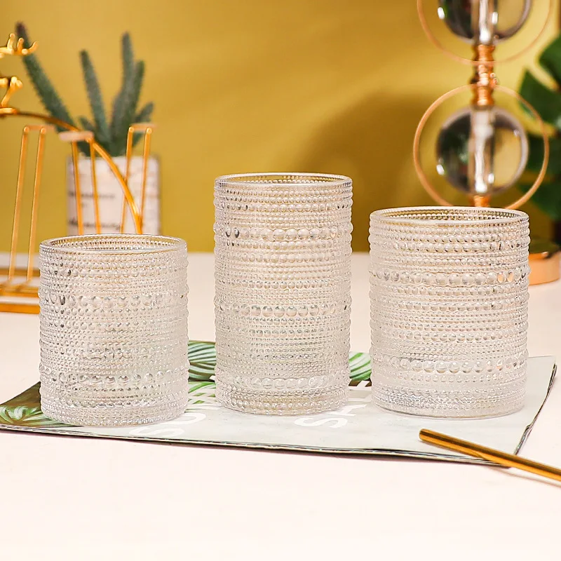 Wholesale  Romantic Green Drinking Glasses Retro Wine Water Whiskey Glasses Cup Embossed Blue Drink Glass Goblet boho glassware