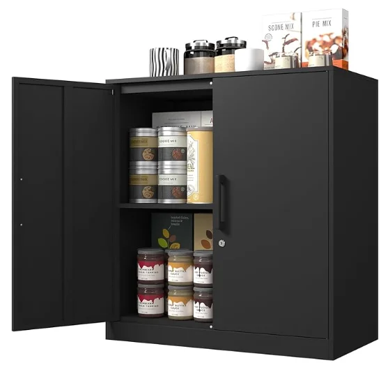 Metal Wall Black Garage Cabinet with 2 Doors Hanging Storage Cabinets with Handle Locking Cabinet Shelves For Garage Living Home