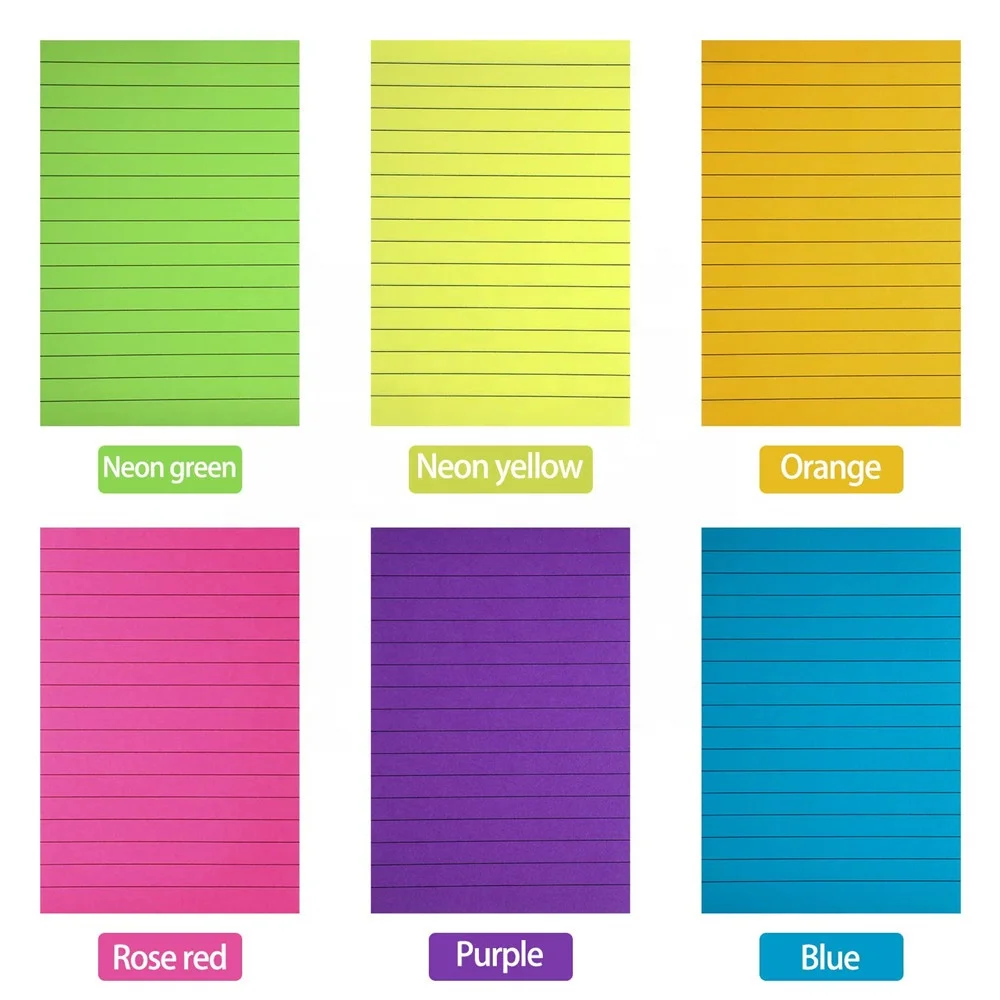 Custom 6 Pieces Lined Self Memo Pad Sticky Notes Lined Colorful Lined Post Memos for Office School and Home
