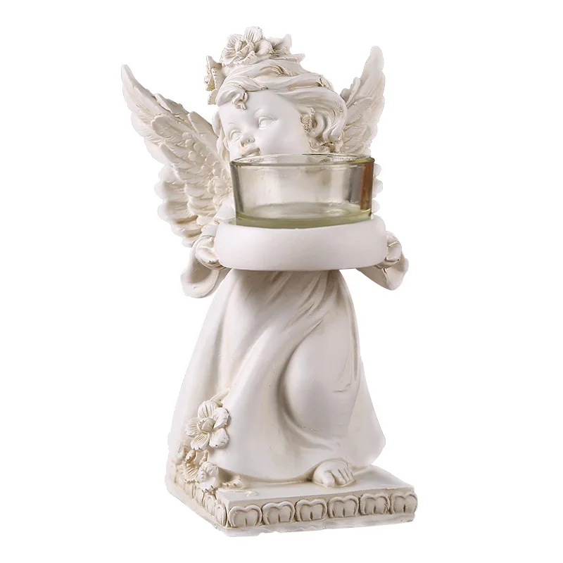 indoor baby angel statues with tray resin angel figurines sculpture decoration european religious candle holder
