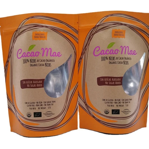 
Kraft paper stand-up pouch with window zipper seal design environmental protection style 