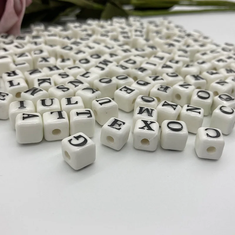 Wholesale Cube Alphabet Vertical Hole Porcelain Letter Beads for DIY jewelry making