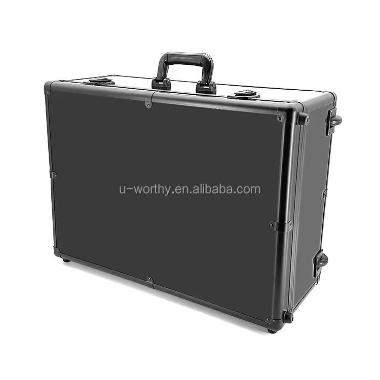 Custom Size Aluminium Construction Pilot Trolley Case Aluminium Rolling Carry Case Suitcase with Telescopic Handle and Wheels