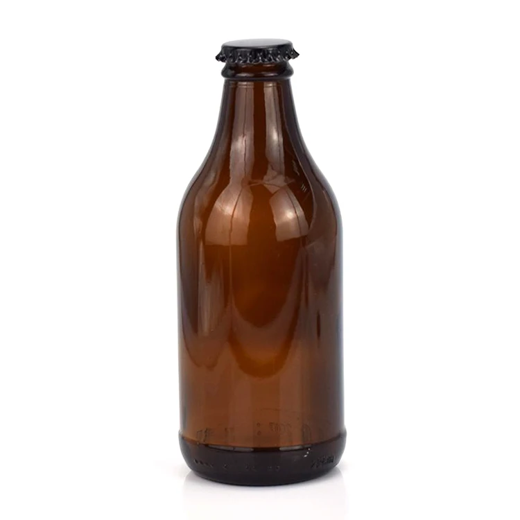 High quality empty 300ml amber beer glass bottle with crown cap
