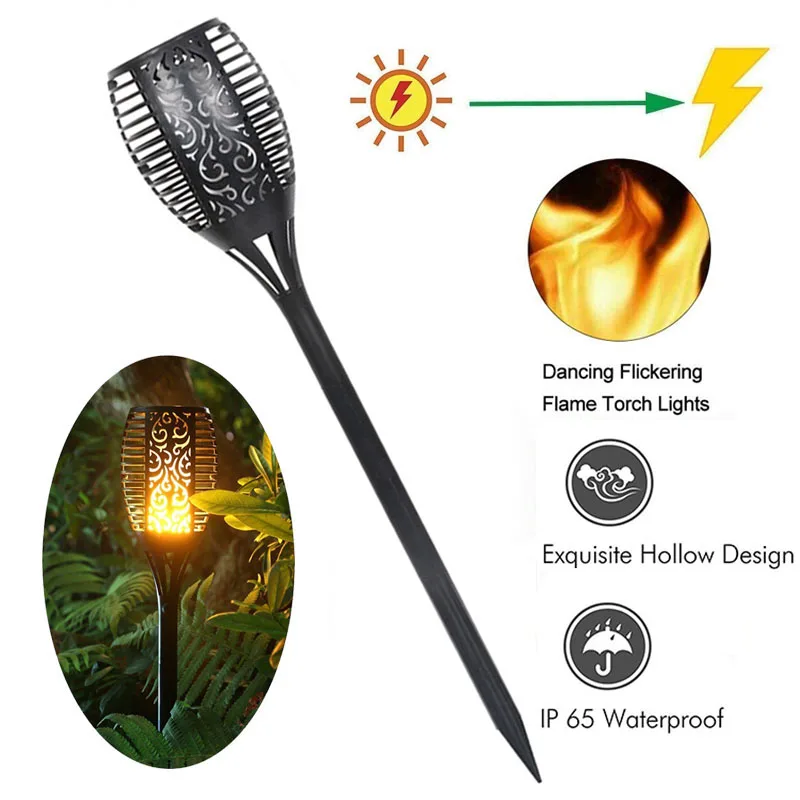 
grape 96 leds Ip65 Garden Lamps Outdoor Solar Recharge Torch Light Landscape Led Flame Light 