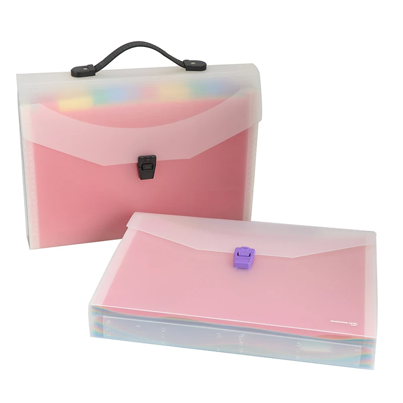 Wholesale High quality Plastic 24 Pocket A4 Size Expanding File Bag with Plastic Handle and Buckle for Office Supplies School