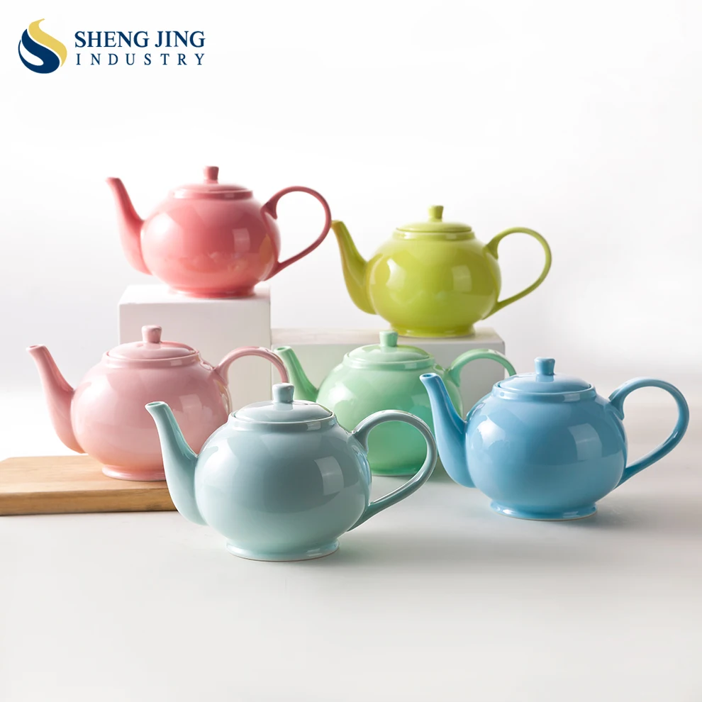 Shengjing Customize Logo 450ml 850ml Color Ceramic Teapot Elegance Hot Milk Porcelain Coffee Tea Pot for Restaurant