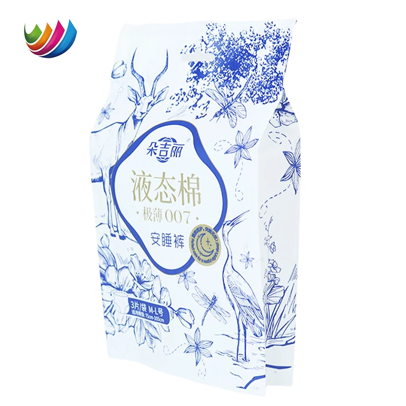 Custom Printed Women Ladies Period Pads Hygiene Disposable Napkin Panty Liners Organic Cotton Sanitary Menstrual Packaging Bag