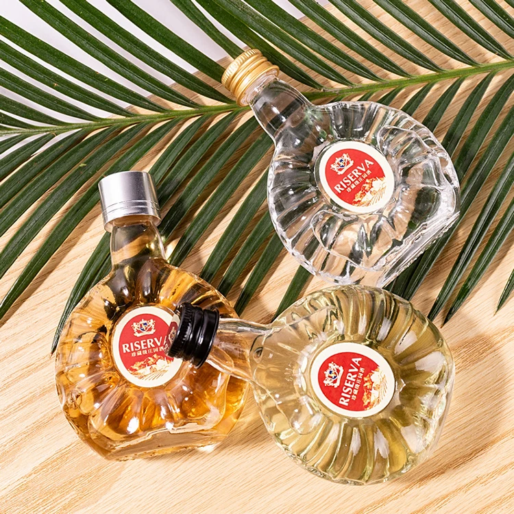 Best Luxury 375ml 500ml 750ml 1000ml Cork Top Screw GPI Cap Round Whiskey Vodka Brandy Spirits Glass Bottles with Decal logo