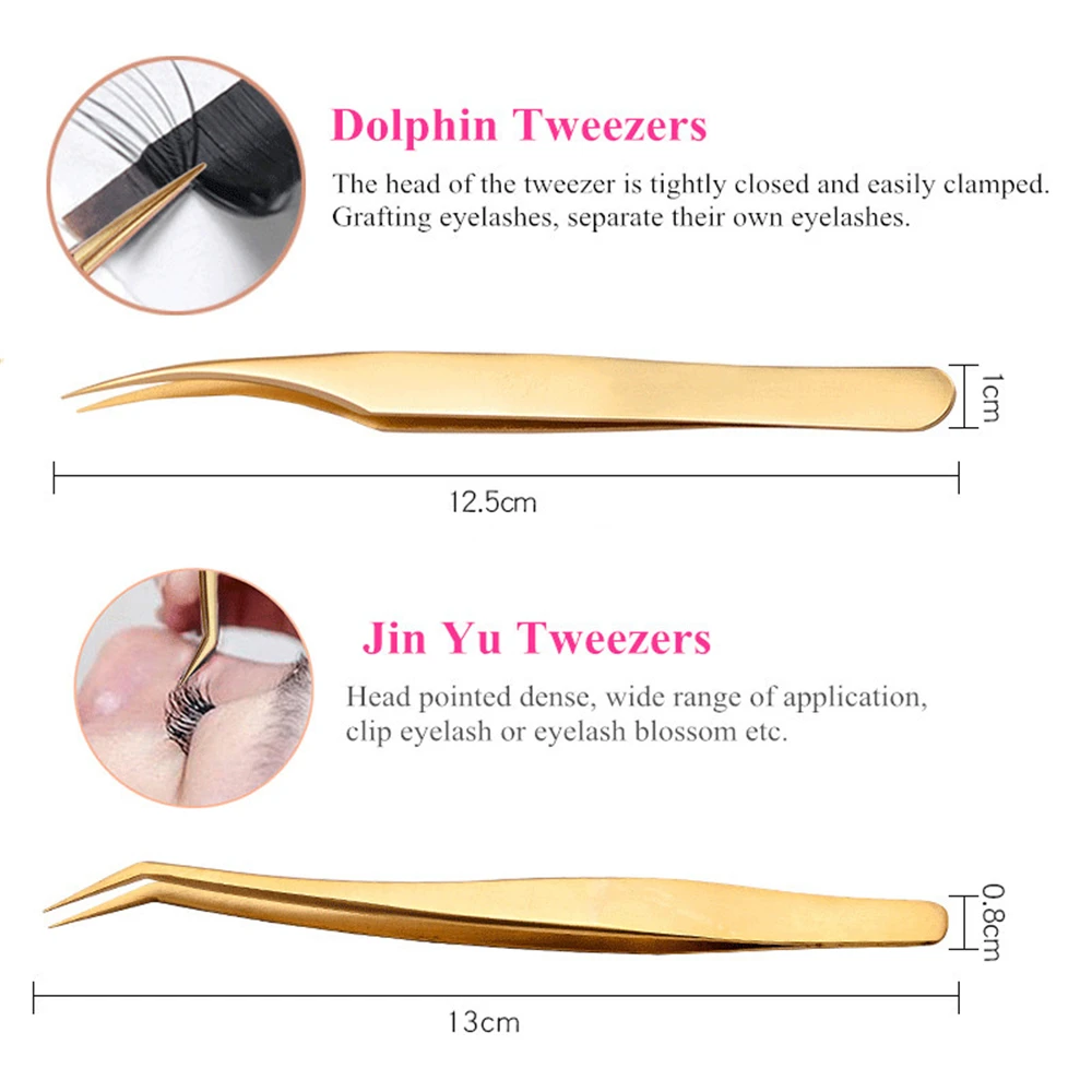 2 Pcs/set Professional High Stainless Steel Eyelash Extension Tweezers Low Elasticity Strong Durable Applicator Lash Extensions