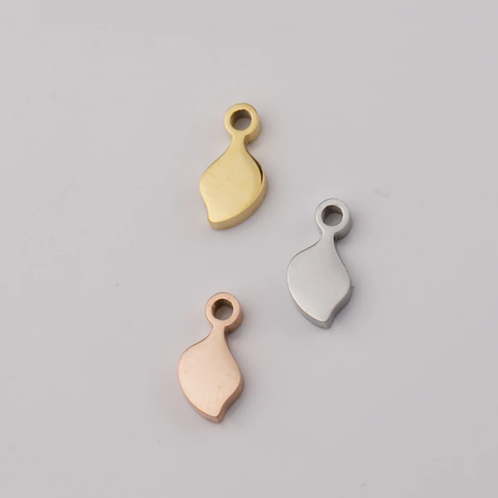 Custom Jewelry Making Charms Necklace Bracelet Stainless Steel Leaf Engraved Logo Brand Name Jewlery Tags