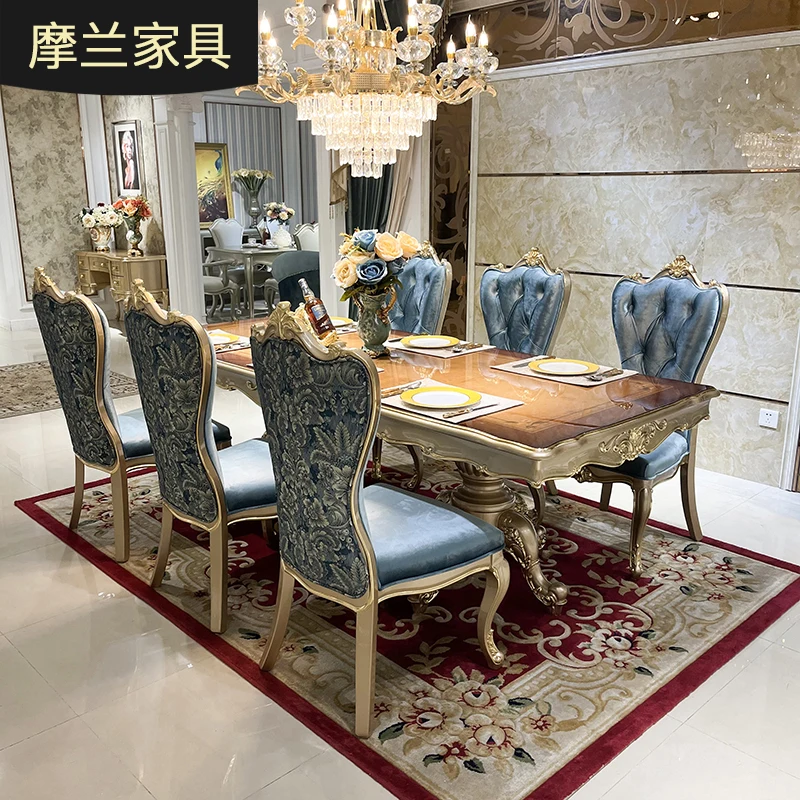 MO LAN European solid wood rectangular large house cloth simple new classical 8 people dining room table